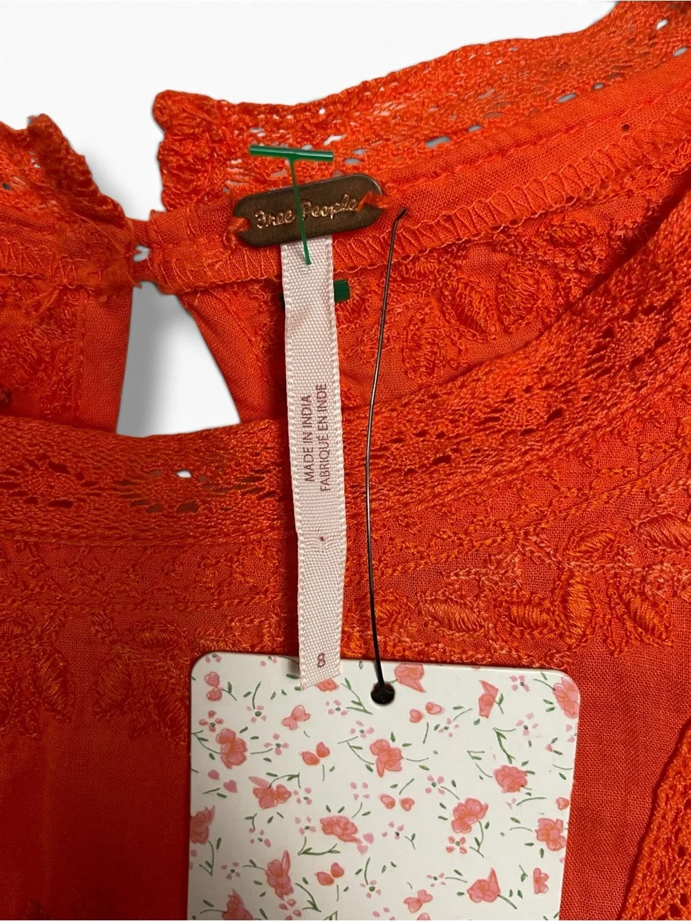NEW Free People Boho clementine Orange Long-Sleeve lace Mini Dress size 8